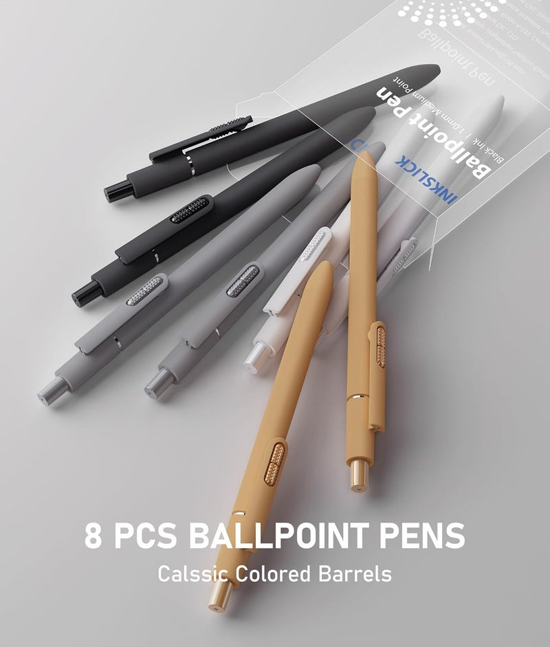 InkSlick 8 Pcs Black Ballpoint Pens - 1mm Medium Point Black Ink Pens | Smooth Writing Ball Point Pen for Men Women (Classic-8 pcs) - Image 5
